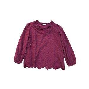 Nurture Nantucket Style Burgundy Eyelet Lace Boho Peasant Blouse Top Size‎ L
